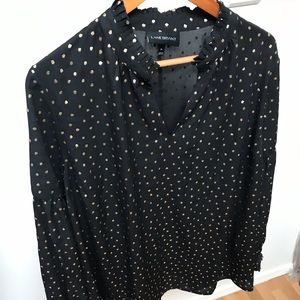 Lane Bryant Black Blouse Gold Polka Dots sz 18